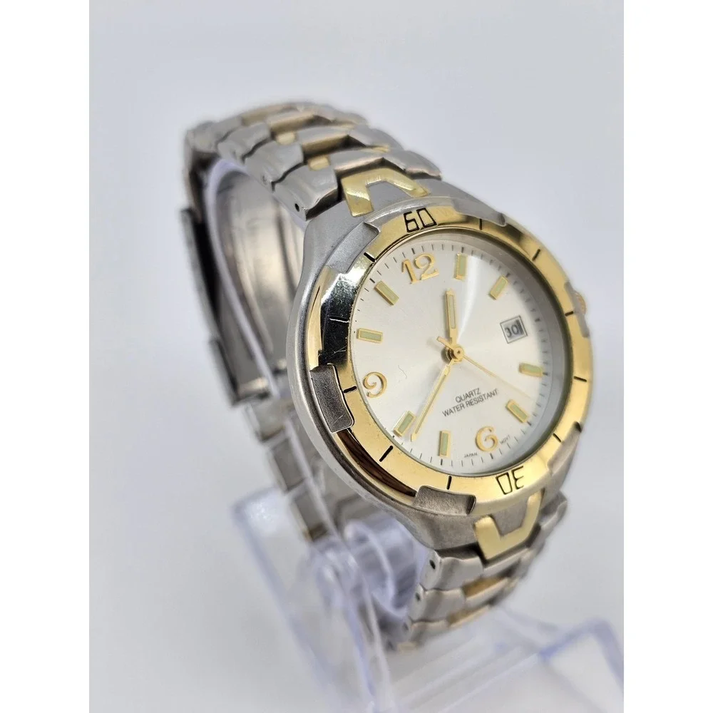 Men's Analog Watch 38MM‎ Gray Dial Date Two Tone Bracelet Band 6.5